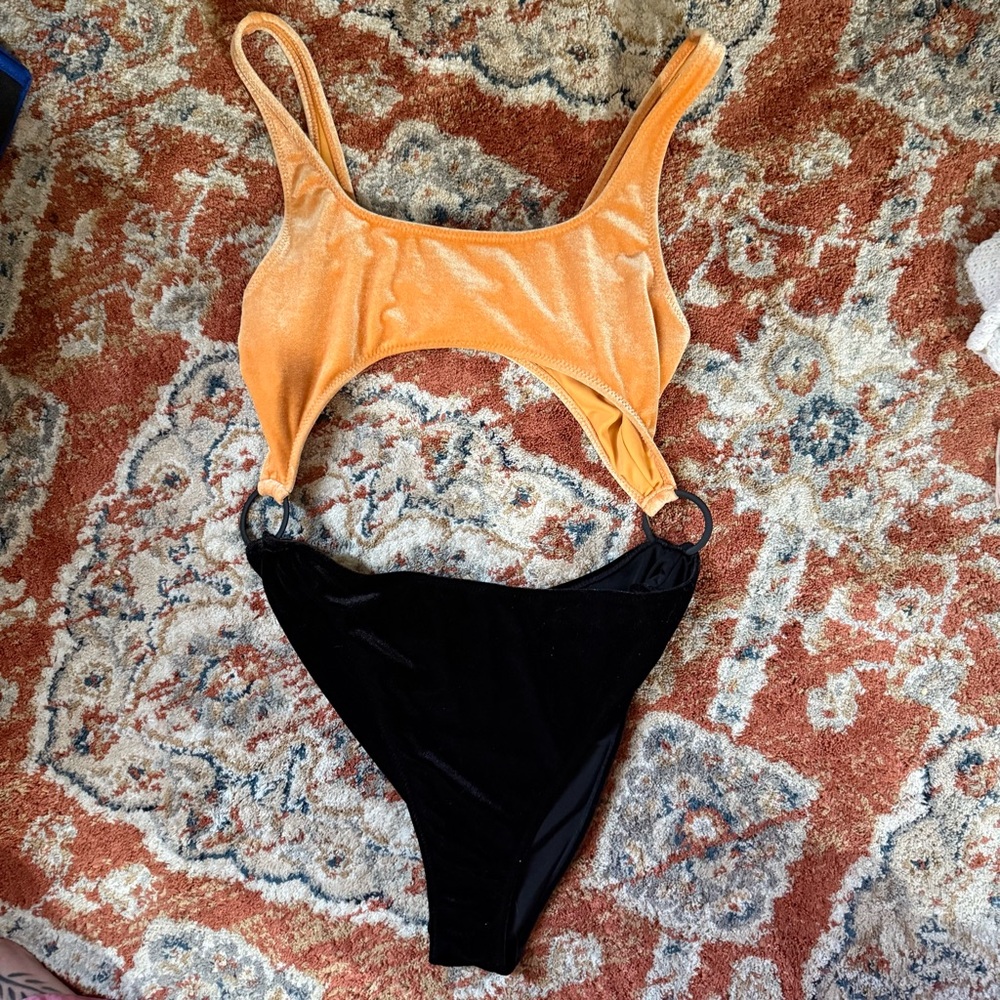 Kendall & Kylie Orange and Black One Piece Swimsuit